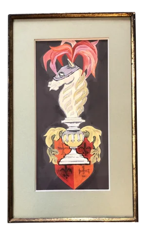 Mid Century Hollywood Regency Original Coat of Arms Painting