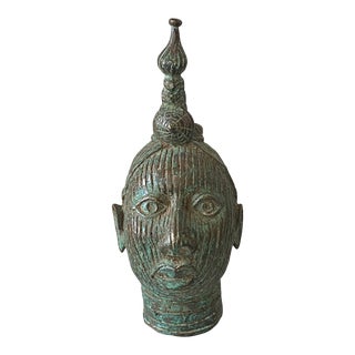 African Benin Bronze Head of King Oba Nigeria For Sale