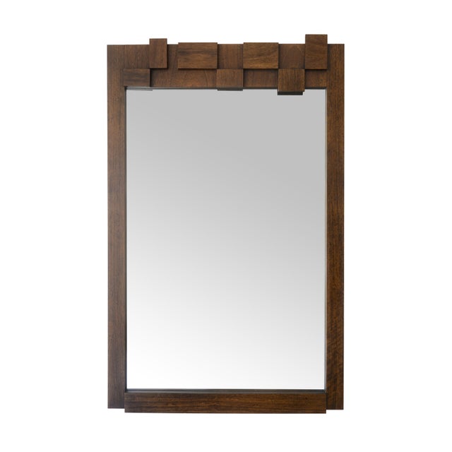 MCM Lane Brutalist Staccato Lowboy Dresser & Mirror Set For Sale - Image 14 of 18