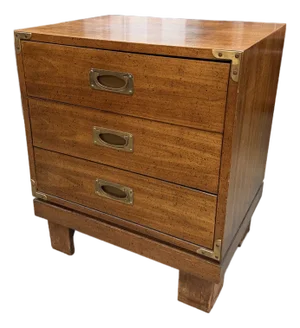 Vintage Mid-Century Modern 3-Drawer Campaign Nightstand