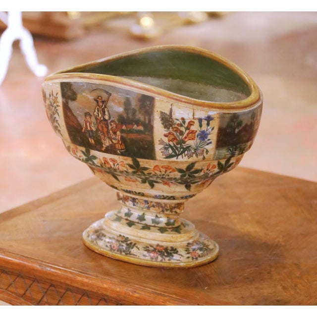 Wood 19th Century Italian Hand-Painted Carved Wood Pedestal Centerpiece Bowl For Sale - Image 7 of 11