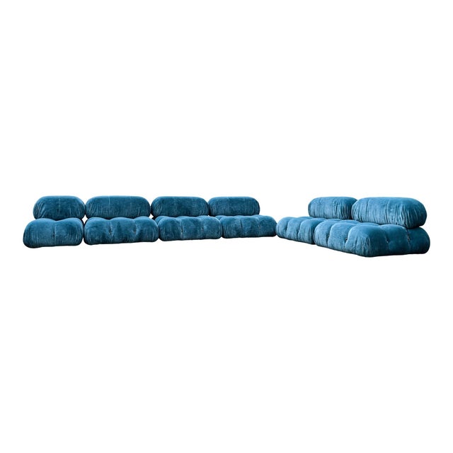 Camaleonda Modular Sofa in Blue Linen Velvet by Mario Bellini for B&B Italia, 1972, Set of 6 For Sale - Image 14 of 14