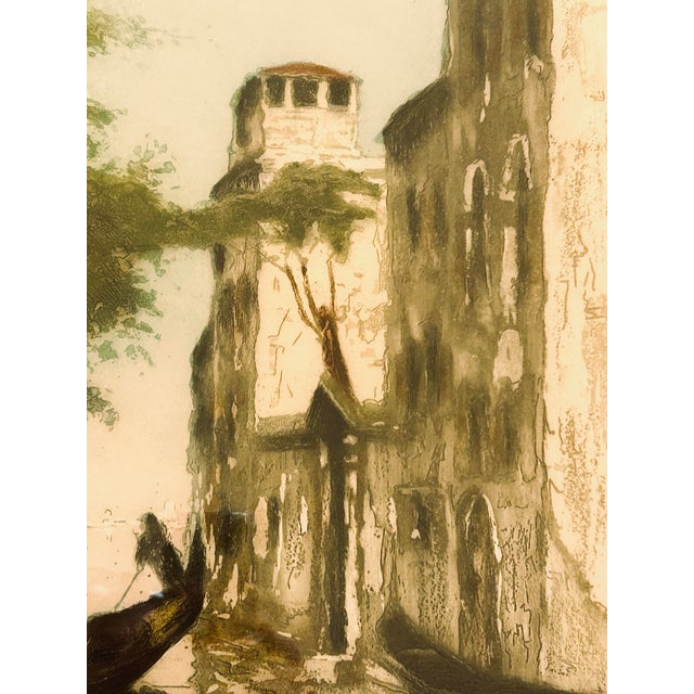 French Hand Colored Limited Edition Etching by Barlangue, Venice Crossing the Canal, Signed For Sale - Image 4 of 12