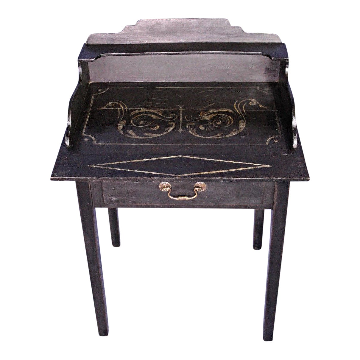 English 1920 Antique Black Painted Desk Table Secretary Console Server