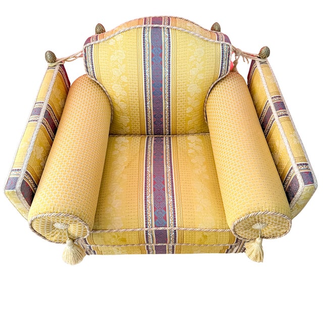 Grand Scale Neoclassical Revival Italian Maximalist Armchair With Bolsters and Tassels For Sale - Image 4 of 14
