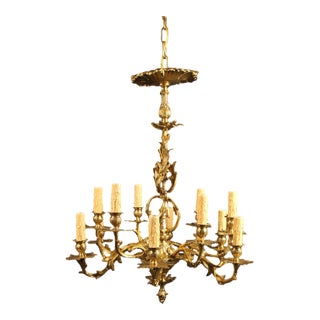 French Bronze 12-Arm Chandelier With Acanthus Leaf & Foliage Castings, Circa 1890 For Sale