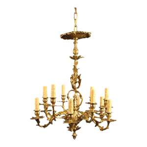 French Bronze 12-Arm Chandelier With Acanthus Leaf & Foliage Castings, Circa 1890
