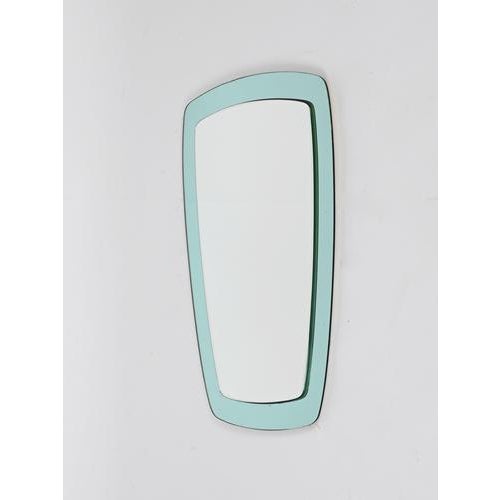 Glass Vintage Rectangular Turquoise Beveled Mirror by Cristal Art, Italy, 1960s For Sale - Image 7 of 16