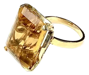 14k Yellow Gold Ring 15 Carat Emerald Cut Citrine