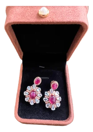 Bochic "Orient" Vintage Ruby, Diamonds & Topaz Earrings Set 18K Gold& Silver, A Pair