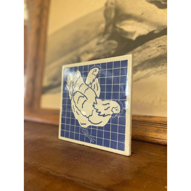 Vintage Blue Rooster Tile Coaster Motif Dish Unique Art Decor Dimensions. 6 W ; 6 D ; 1/2 D
