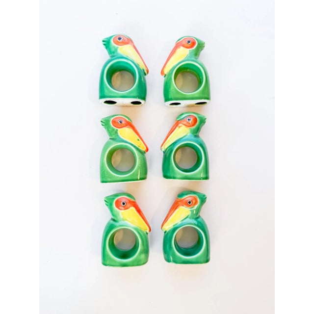 Vintage Japanese Ceramic Tropical Bird Napkin Rings For Sale In Dallas - Image 6 of 10