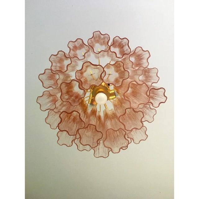 2010s Venini-Style Pink Murano Glass Tronchi Chandelier – Italian Art Lighting For Sale - Image 5 of 6