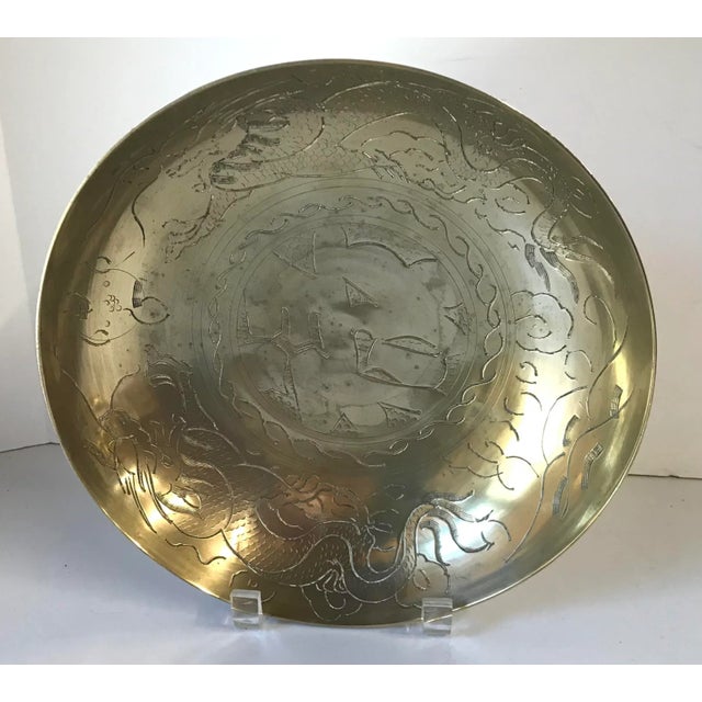 Metal Vintage Asian Brass Dragon Bowl - Signed For Sale - Image 7 of 7