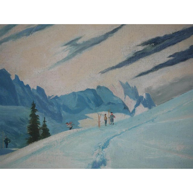 Skiers in Garmisch, Alpspitze Period: Early 1900s Provenance: Munich, Bavaria Technique: Oil on canvas Painting size: 64...