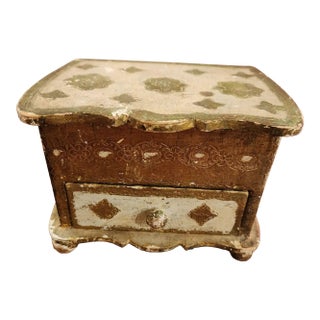 1950s Venetian Giltwood Mirrored Jewelry Box Italy For Sale