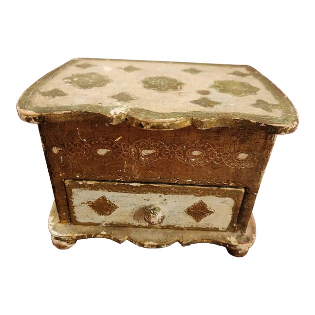 1950s Venetian Giltwood Mirrored Jewelry Box Italy For Sale