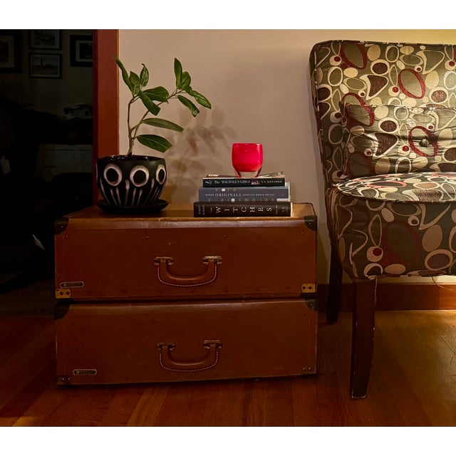Ralph Lauren Vintage Industrial Salesman Sample Cases – Set of 2 Brown Fiberboard Luggage, Mid-Century Storage Decor For Sale - Image 4 of 12