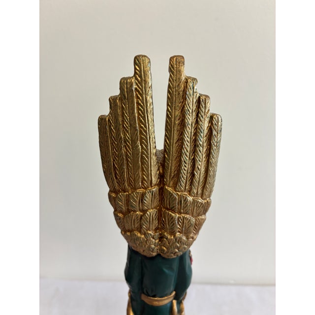 Vintage Carved Angel Figurine With Gold Feathered Wings and Painted Floral Bouquet For Sale - Image 11 of 12