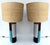 Mid-Century Modern Pair of table or bedside lamps in enameled ceramic terracotta Mondrian decor, brass detail by the...
