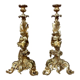 Pair 19th Century French Napoleon III Period Bronze d'Or Rococo Candlesticks For Sale