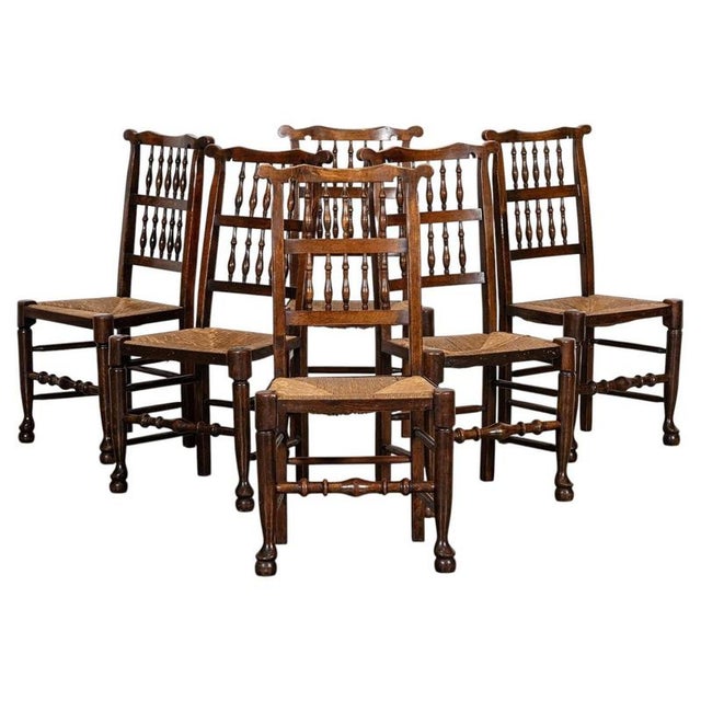 19th Century Farmhouse English Oak Harlequin Rush Spindle Back Dining Chairs, 1880, Set of 6 For Sale - Image 13 of 13