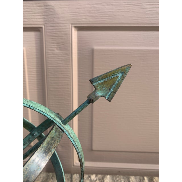 Vintage English Country Brass Verdigris Garden Armillary Sundial For Sale - Image 4 of 11