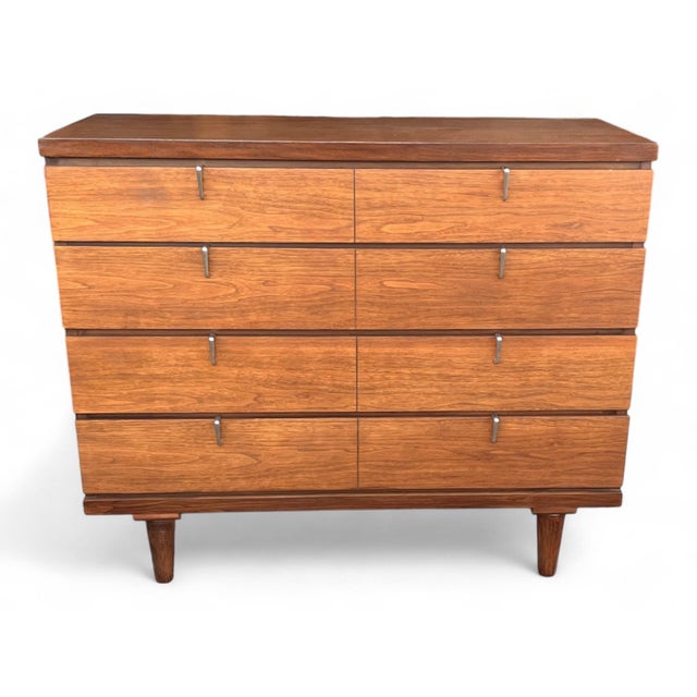Restored Mid-Century Modern Walnut 4-Drawer Chest With Chrome Pulls For Sale - Image 15 of 16