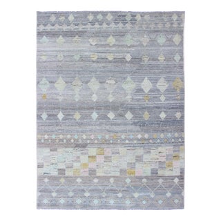 Casual Modern Design Rug in Light Grey and Pops of Colors 6'10 X 9'5 For Sale