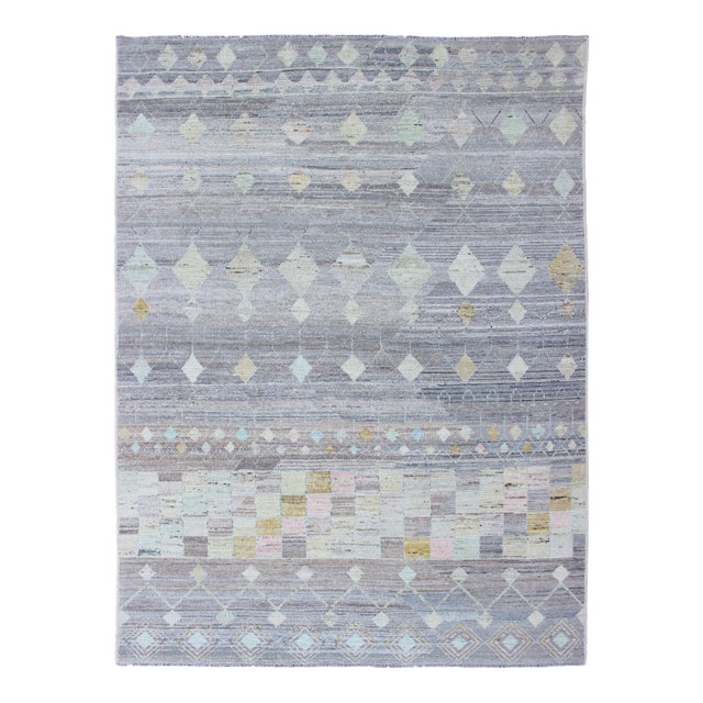 Casual Modern Design Rug in Light Grey and Pops of Colors 6'10 X 9'5 For Sale