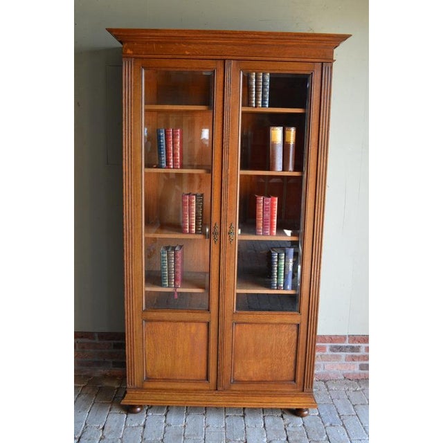 Antique Art Deco Oak Bookcase For Sale - Image 9 of 10