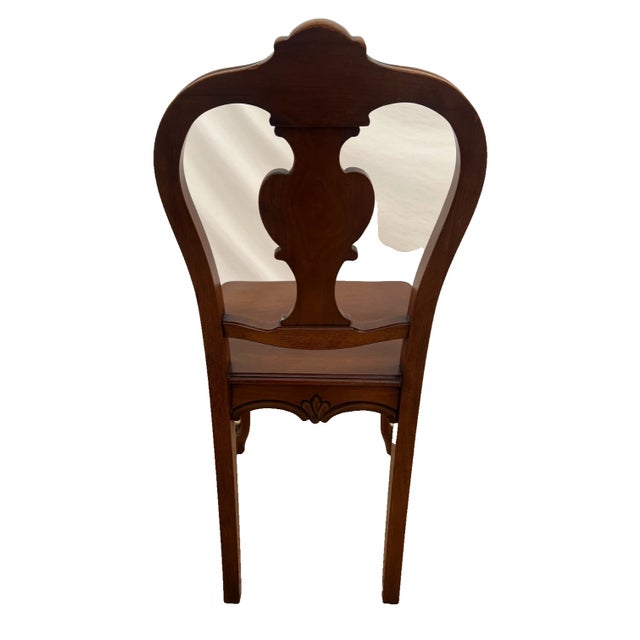 Antique French Accent Chair Hand Carved Back and Legs Solid Mahogany Petite Size For Sale - Image 4 of 9