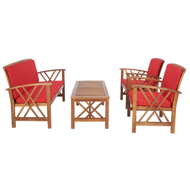 Fontana 4-Piece Outdoor Set, Natural/Red For Sale - Image 9 of 10