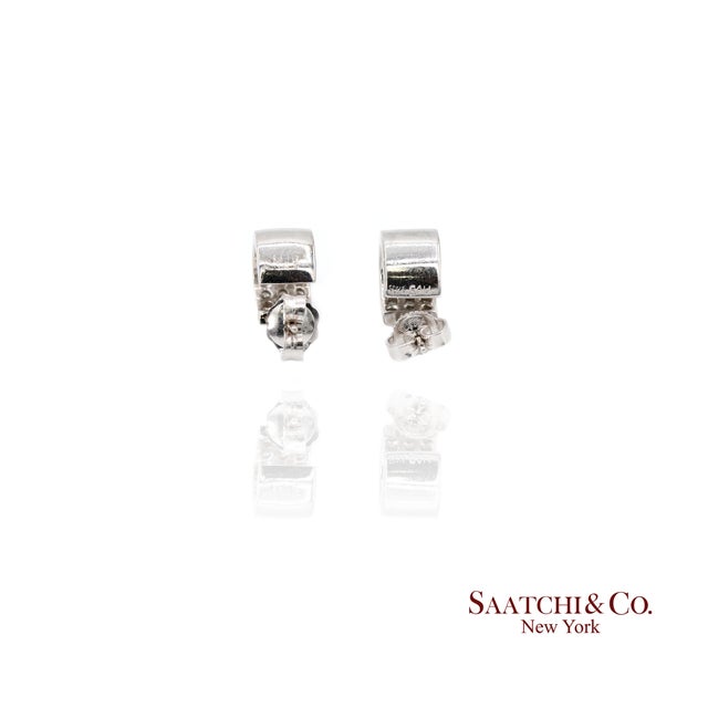 Silver 18k (750) White Gold Natural Diamond Wide Hoop Earrings, Pair For Sale - Image 8 of 10