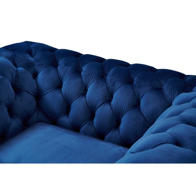 Textile Peyton Sloped Arm Chesterfield Arm Chair - Blue Velvet For Sale - Image 7 of 7