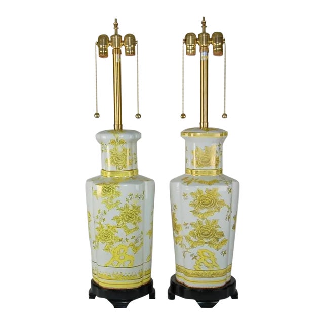 Marbro Porcelain Table Lamps White Yellow For Sale - Image 11 of 11
