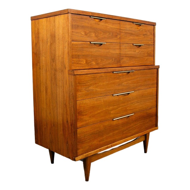 Mid Century Modern Dresser Highboy Kent Coffey Tableau 5 Drawer Walnut Vintage For Sale