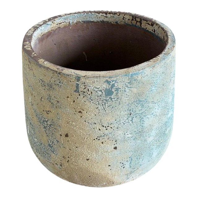 Terra Cotta Garden Urn With Verdigris Patina For Sale