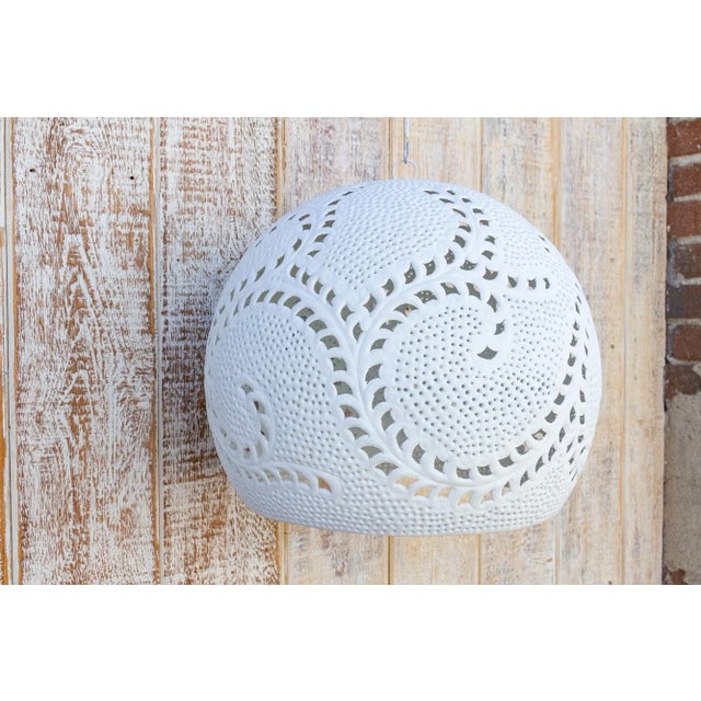 Large White Filigree Lucknow Macrame Pendant Lantern For Sale In Los Angeles - Image 6 of 11