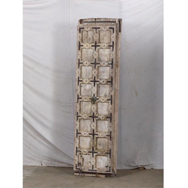 Antique Indian Bleached Teakwood and Iron Gujarati Door For Sale - Image 4 of 8