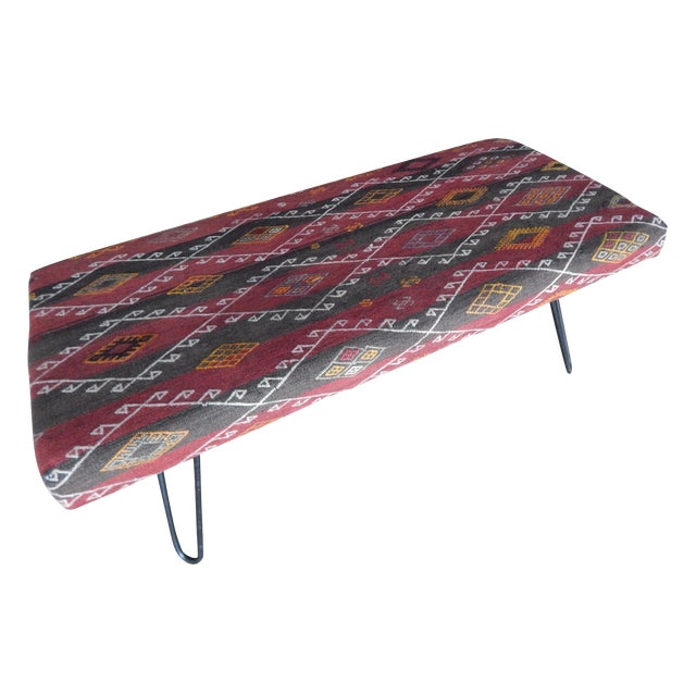 Kilim Bench With Hairpin Legs Vintage Kilim Rug Ottoman Kilim Upholstered Bench With Turkish Kilim Rug Chairish