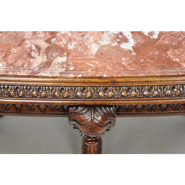 Brown Antique Grosfeld House French Regency Plume Carved Mahogany Marble Coffee Table For Sale - Image 8 of 13