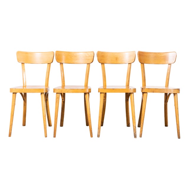 French Blonde Bentwood Dining Chairs from Baumann, 1950s, Set of 4 For Sale