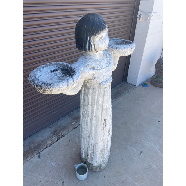 1940's Concrete "Bird Girl" (Peasant Girl) Bird Feeder 47" Tall From Augusta Georgia Estate For Sale - Image 4 of 13