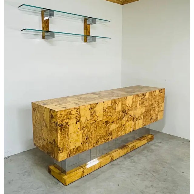 Brown Paul Evans Open Back Cityscape Console Bar Cabinet in Burlwood and Chrome For Sale - Image 8 of 10