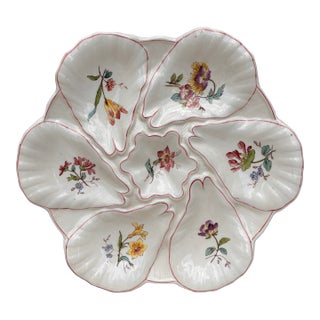 Majolica Flowers Oyster Plate Longchamp, Circa 1900 For Sale