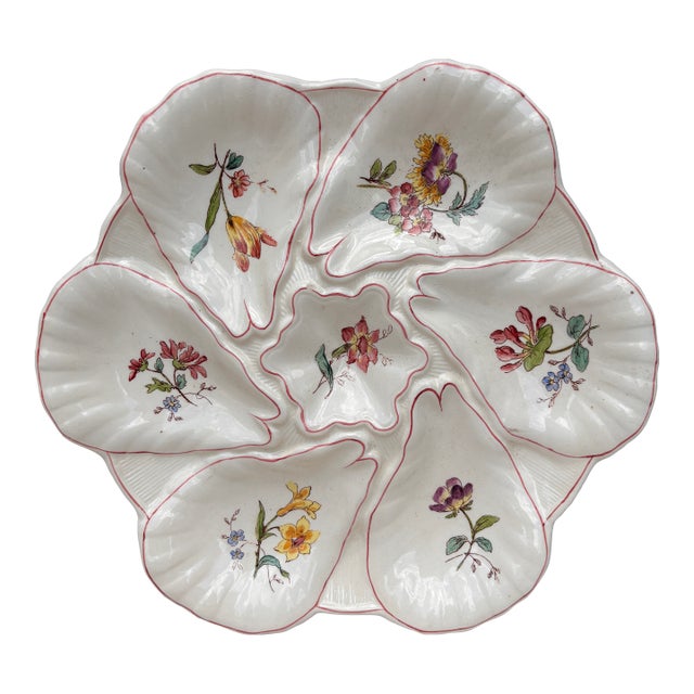 Majolica Flowers Oyster Plate Longchamp, Circa 1900 For Sale