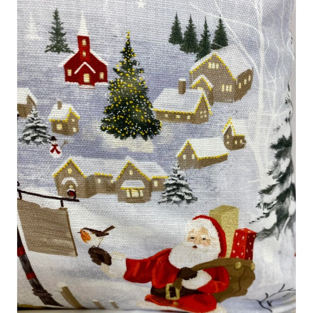 Festive 20” Square Santa With Animal Friends Christmas Themed Pillow With Red Velour-Like Back - Made in U K. Measures 20”...