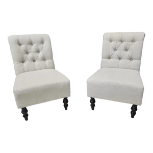 Pair of Modern Upholstered and Tufted Slipper Chairs