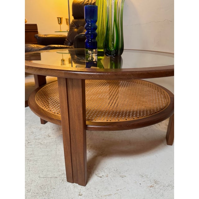 Brown A Rare Mid Century Modern 2 Tiered Coffee Table With Cane Attributed to G Plan, Circa 1960s For Sale - Image 8 of 12